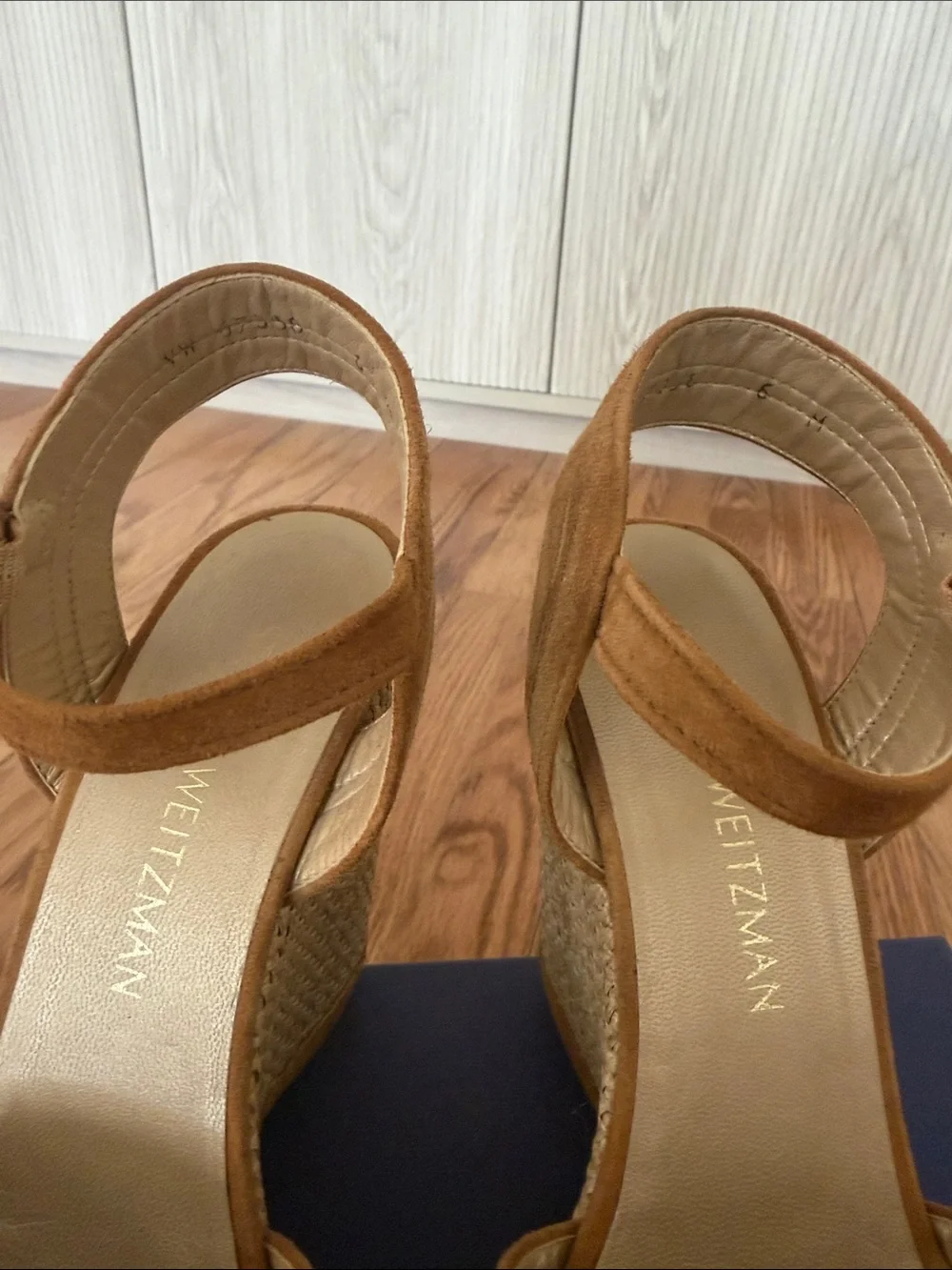 Stuart Weitzman Tan Suede Espadrille Wedge Sandals - Picture 5 of 9